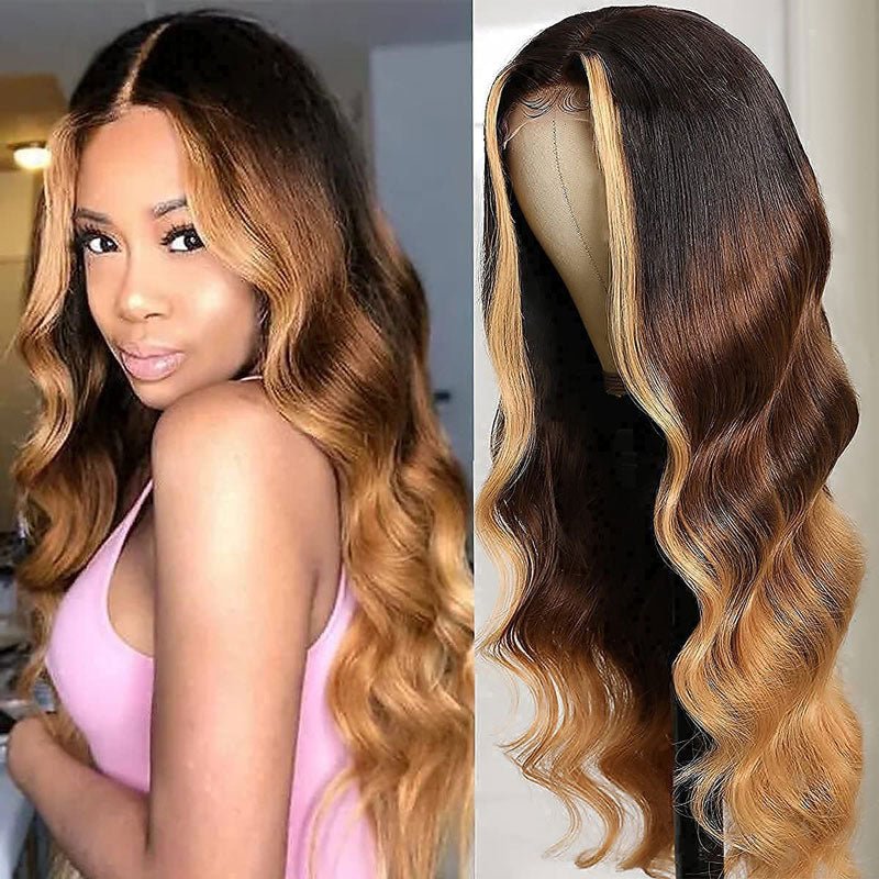 Alibonnie Ombre Blonde 13x4 Body Wave Wig Pre Plucked T1B/4/27 Three Tone Color Wig - Alibonnie