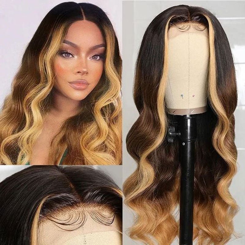 Alibonnie Ombre Blonde 13x4 Body Wave Wig Pre Plucked T1B/4/27 Three Tone Color Wig - Alibonnie