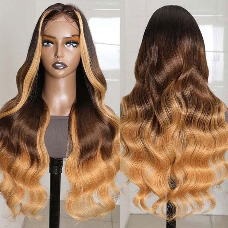 Alibonnie Ombre Blonde 13x4 Body Wave Wig Pre Plucked T1B/4/27 Three Tone Color Wig - Alibonnie
