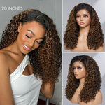 Alibonnie Ombre Brown 4C Edges Hairline Deep Wave Wig Wear & Go 5x5 Transparent Lace Wig 100% Human Hair - Alibonnie