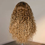 Alibonnie Ombre Honey Blonde 13x4 Transparent Lace Wig Pre Plucked Water Wave Human Hair Wigs 180% Density - Alibonnie