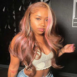 Alibonnie Pink And Blonde Highlights In Brown Hair Body Wave Blonde Skunk Stripe 13x4 Lace Wigs - Alibonnie