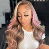 Alibonnie Pink And Blonde Highlights In Brown Hair Body Wave Blonde Skunk Stripe 13x4 Lace Wigs - Alibonnie