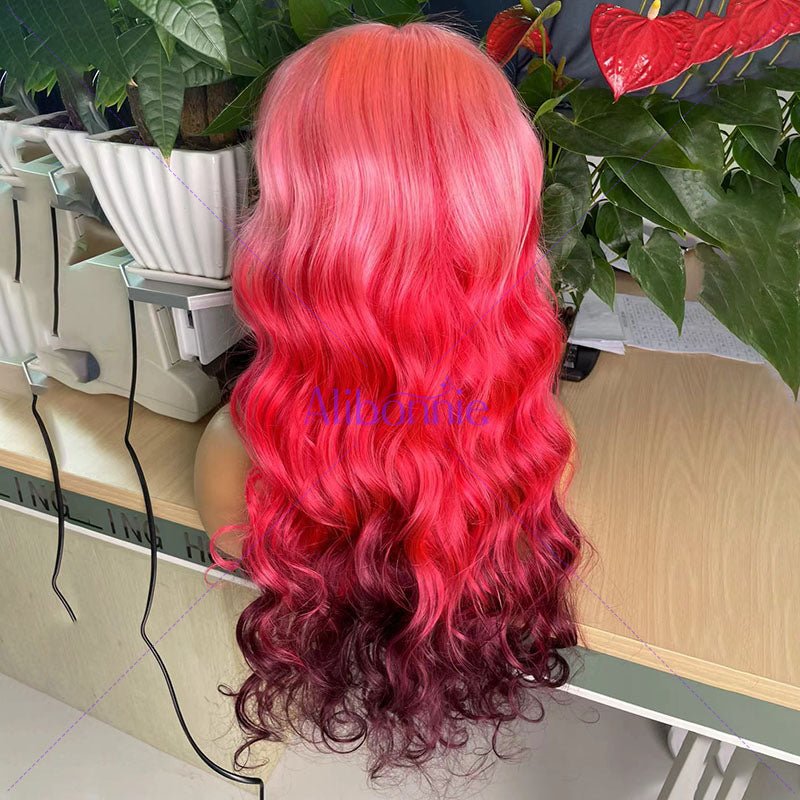 Alibonnie Pink Ombre Wigs Three Colors Mixed Romance Curly 13x4 Lace Front Wigs 180% Density - Alibonnie