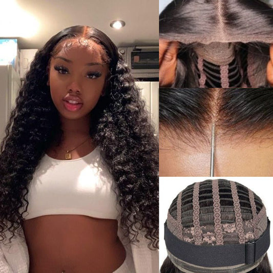 Alibonnie Pre Cut Lace Jerry Curly 5X5 Lace Closure Wigs Pre Plucked Breathable Air Wig - Alibonnie