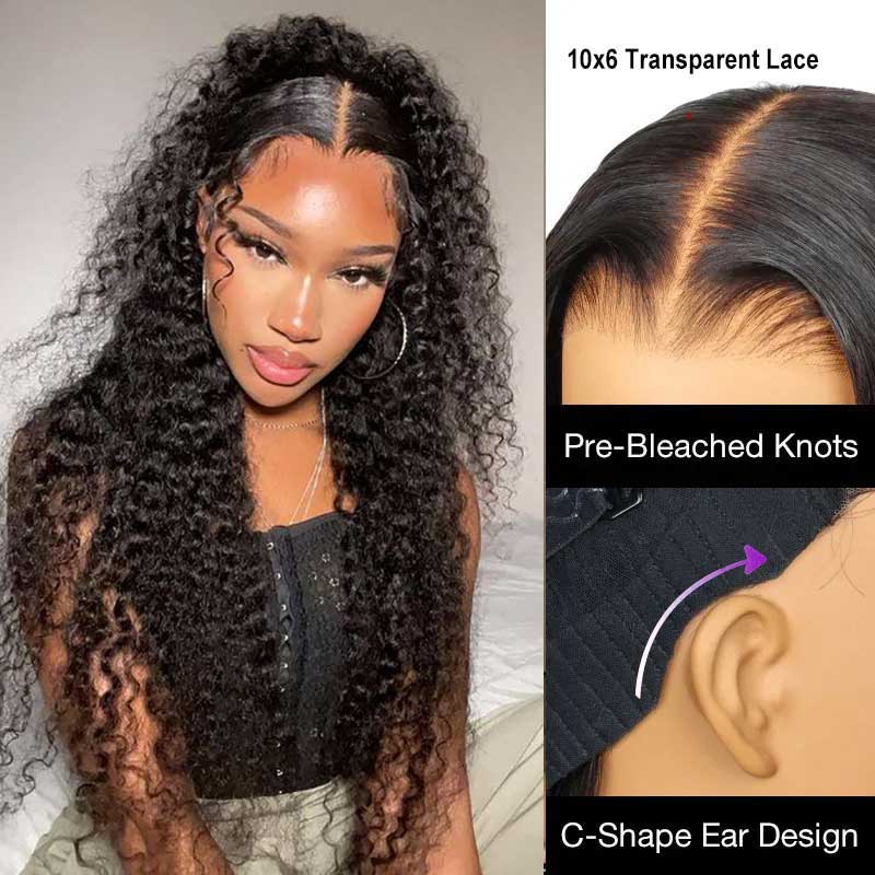 Alibonnie Pre-Everything 10x6 Transparent Lace Glueless Deep Wave Wig Bleached Knots Human Hair Wig - Alibonnie