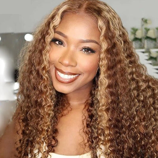 Alibonnie Pre Plucked 4/27 Highlight Color Deep Wave 360 Transparent Lace Frontal Wigs - Alibonnie