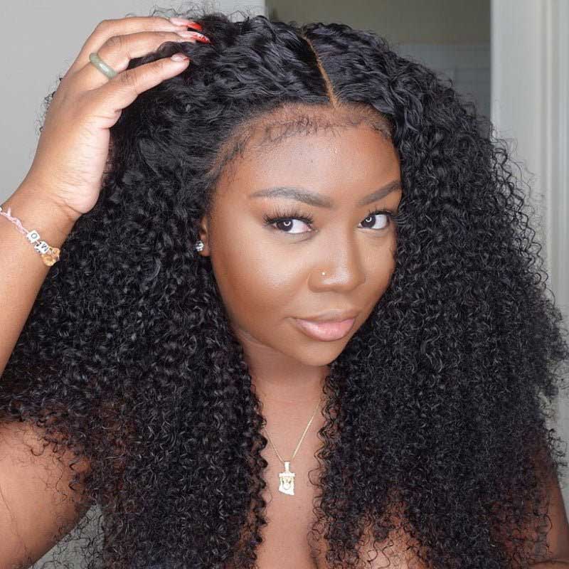 Alibonnie Realistic 4C Edges Kinky Curly Wig 13×4 HD Lace Frontal Wig 180% Density Natural Hairline - Alibonnie