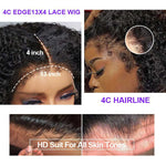 Alibonnie Realistic 4C Edges Kinky Curly Wig 13×4 HD Lace Frontal Wig 180% Density Natural Hairline - Alibonnie