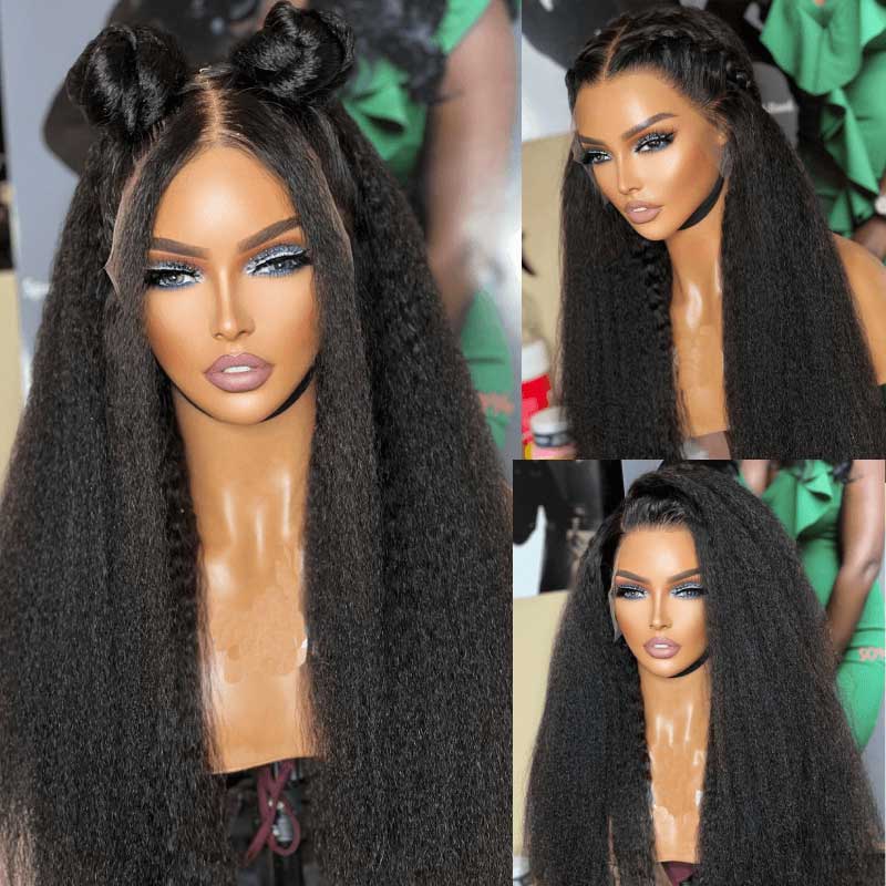 Alibonnie Realistic Kinky Straight 13×6 HD Lace Front Wig Pre-Plucked Hairline 250% Density - Alibonnie