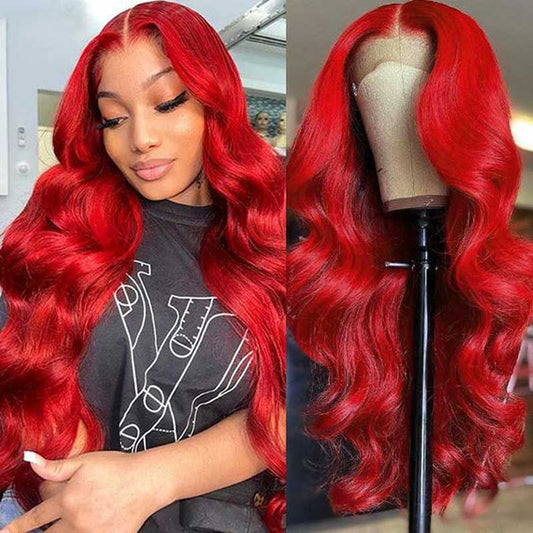 Alibonnie Red 13x4 Lace Front Wigs Human Hair Transparent Body Wave Colored Wigs - Alibonnie