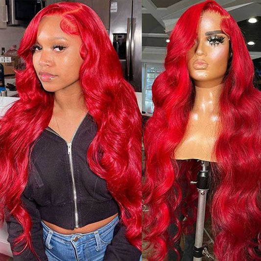 Alibonnie Red 13x4 Lace Front Wigs Human Hair Transparent Body Wave Colored Wigs - Alibonnie