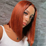 Alibonnie Reddish Brown Color Straight Bob Wigs 4x4 13x4 Lace Closure Human Hair Wigs - Alibonnie