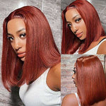 Alibonnie Reddish Brown Color Straight Bob Wigs 4x4 13x4 Lace Closure Human Hair Wigs - Alibonnie