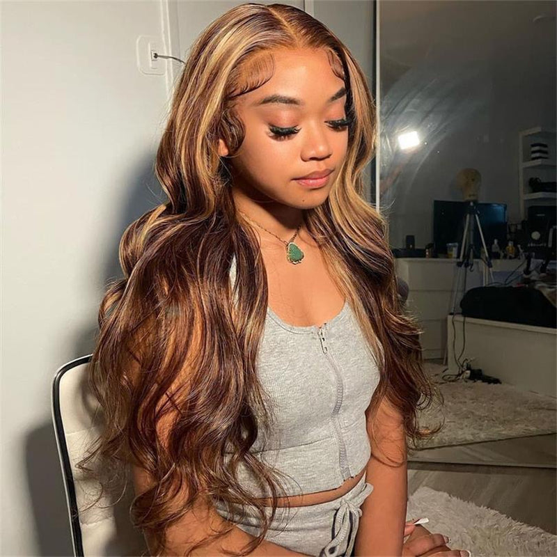 Alibonnie Straight And Body Wave Piano Honey Blonde 13x4 Lace Front Wigs Highlight Human Hair 180% Density - Alibonnie