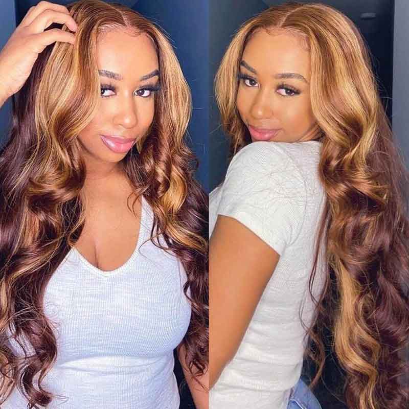 Alibonnie Straight And Body Wave Piano Honey Blonde 13x4 Lace Front Wigs Highlight Human Hair 180% Density - Alibonnie