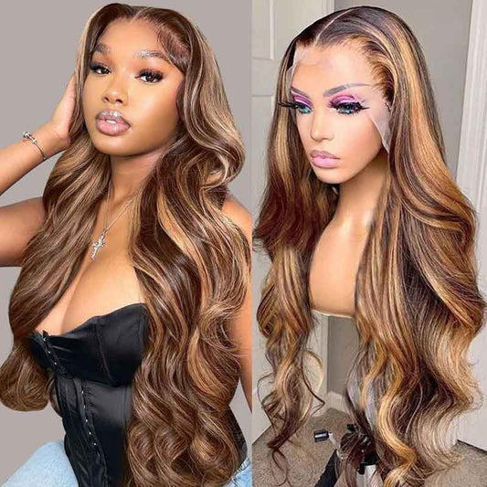 Alibonnie Straight And Body Wave Piano Honey Blonde 13x4 Lace Front Wigs Highlight Human Hair 180% Density - Alibonnie