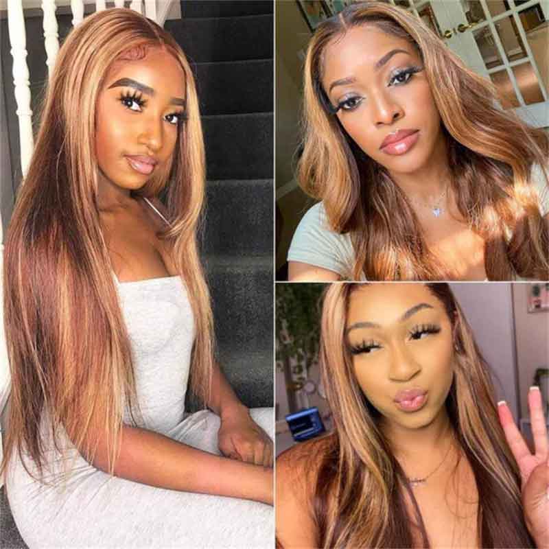 Alibonnie Straight And Body Wave Piano Honey Blonde 13x4 Lace Front Wigs Highlight Human Hair 180% Density - Alibonnie