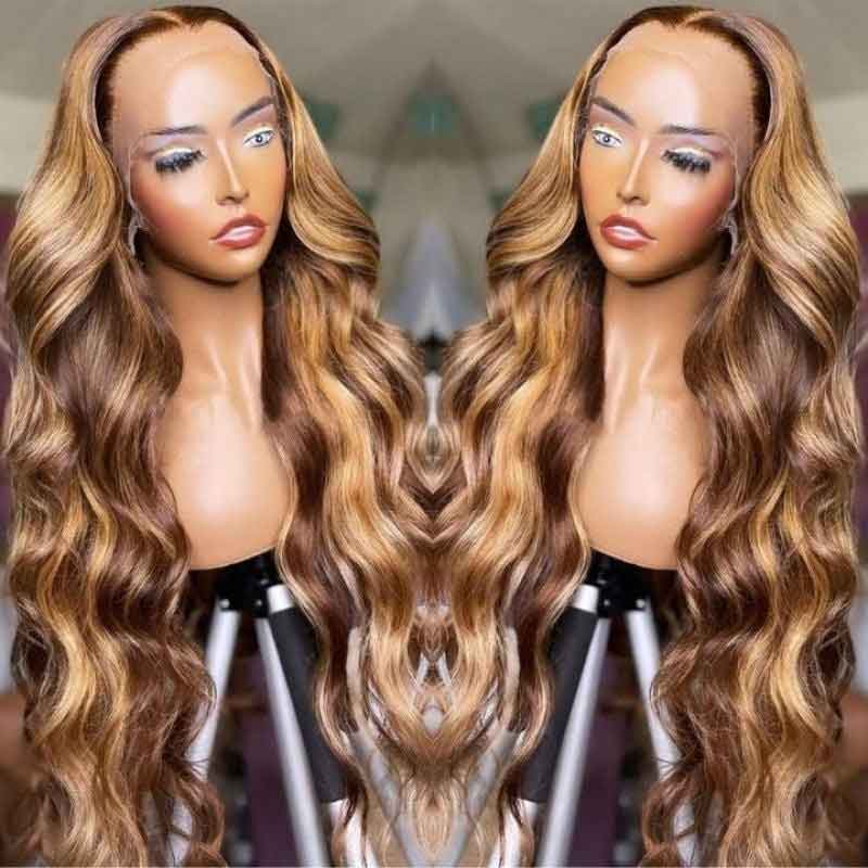 Alibonnie Straight And Body Wave Piano Honey Blonde 13x4 Lace Front Wigs Highlight Human Hair 180% Density - Alibonnie