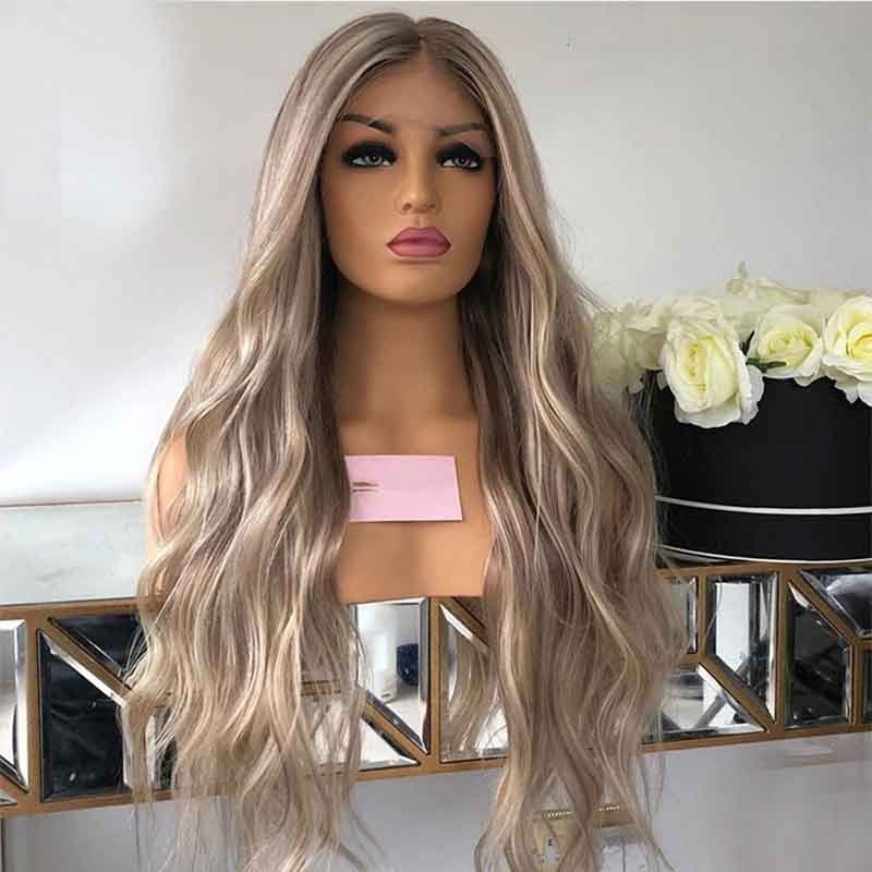 Alibonnie Straight Brown Hair With Blonde Balayage Highlight 13¡Á4 Lace Frontal Wig Shadow Root Transparent Lace Wigs - Alibonnie