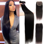 Alibonnie Straight Hair 3 Bundles With Transparent 4x4 Lace Closure - Alibonnie