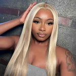 Alibonnie Straight Lace Front Wigs Balayage Highlight Brown Mix Blonde 613 Color 13x4 Lace Wigs 180% Density - Alibonnie