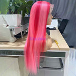 Alibonnie Straight Pink Lace Wigs 180% Density 13x4 Lace Front Wigs With Light Pink Streaks - Alibonnie