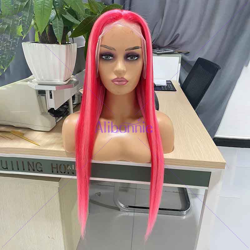 Alibonnie Straight Pink Lace Wigs 180% Density 13x4 Lace Front Wigs With Light Pink Streaks - Alibonnie