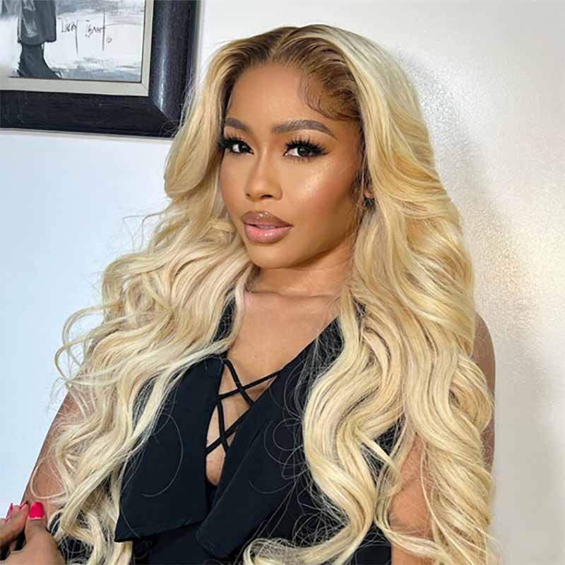 Alibonnie T4/613 Blonde Body Wave 13x4 Lace Front Wigs Ombre Brown Roots Human Hair Wigs - Alibonnie