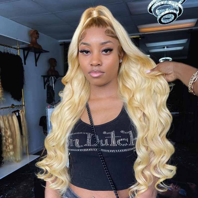 Alibonnie T4/613 Blonde Body Wave 13x4 Lace Front Wigs Ombre Brown Roots Human Hair Wigs - Alibonnie