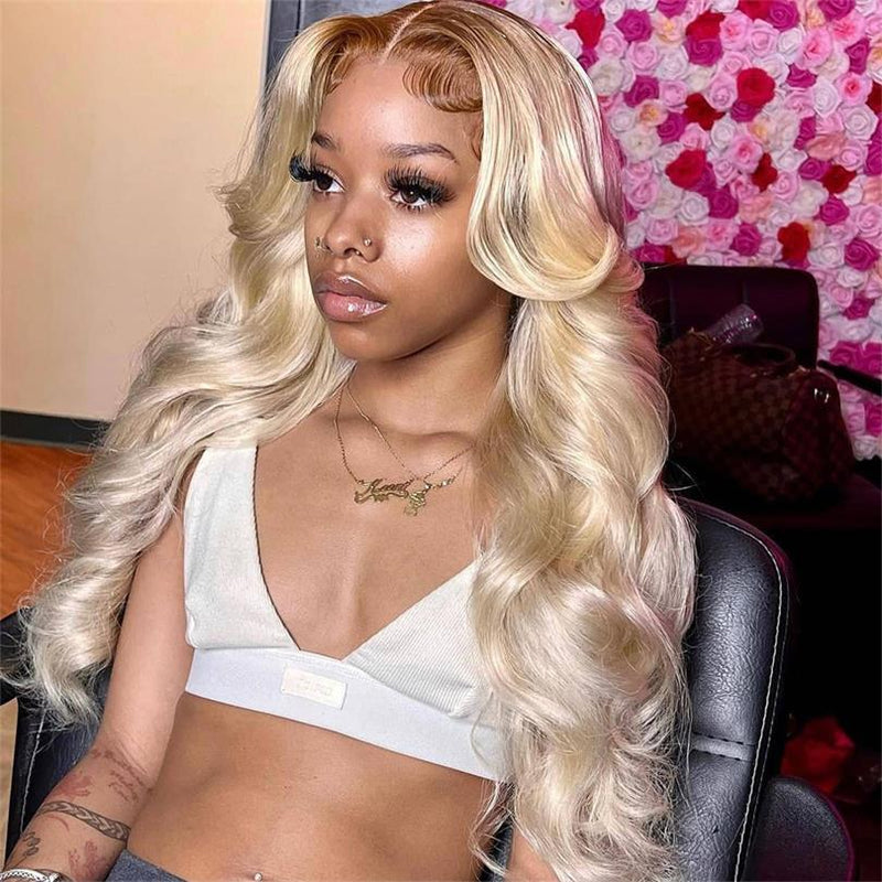 Alibonnie T4/613 Blonde Body Wave 13x4 Lace Front Wigs Ombre Brown Roots Human Hair Wigs - Alibonnie