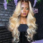 Alibonnie T4/613 Blonde Body Wave 13x4 Lace Front Wigs Ombre Brown Roots Human Hair Wigs - Alibonnie