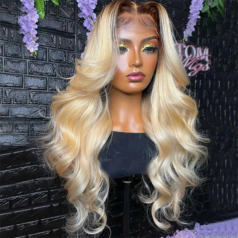 Alibonnie T4/613 Blonde Body Wave 13x4 Lace Front Wigs Ombre Brown Roots Human Hair Wigs - Alibonnie