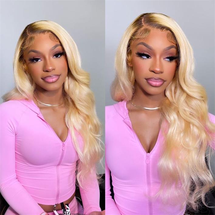 Alibonnie T4/613 Blonde Body Wave 13x4 Lace Front Wigs Ombre Brown Roots Human Hair Wigs - Alibonnie