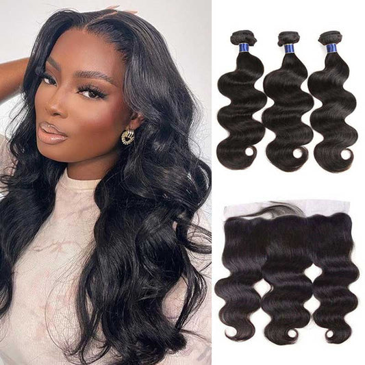 Alibonnie Transparent 13x4 Lace Frontal With 3 Bundles Body Wave Hair - Alibonnie