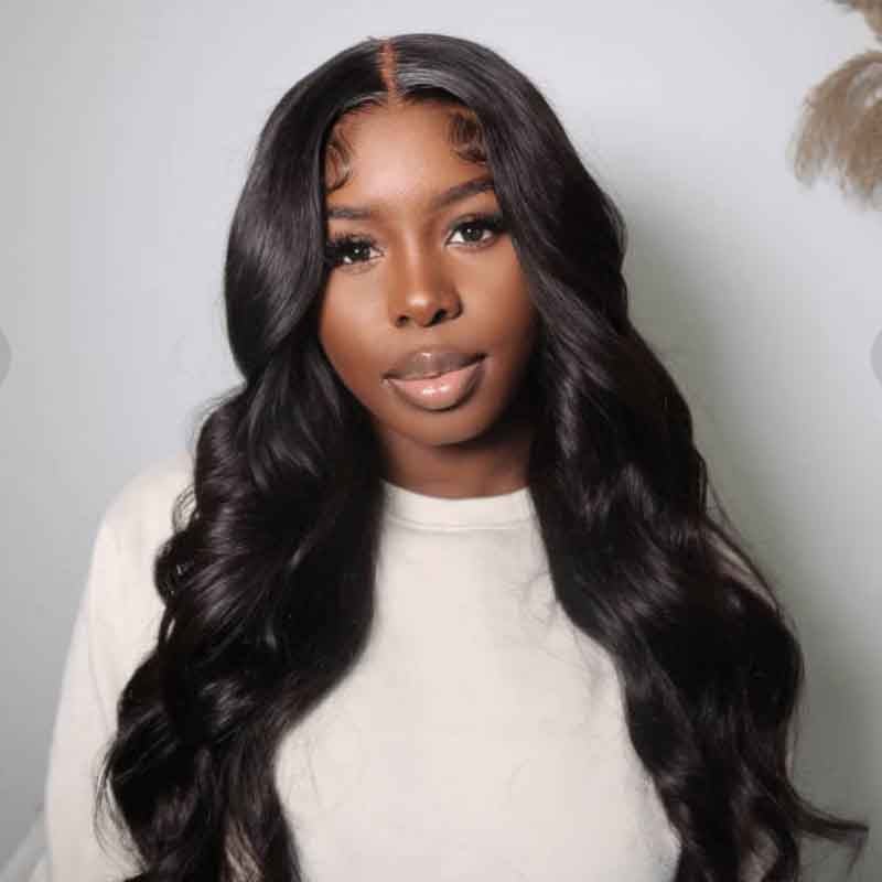 Alibonnie Transparent Lace 5x8 Closure Wigs Pre Cut No Glue Body Wave Human Hair 180% Density - Alibonnie