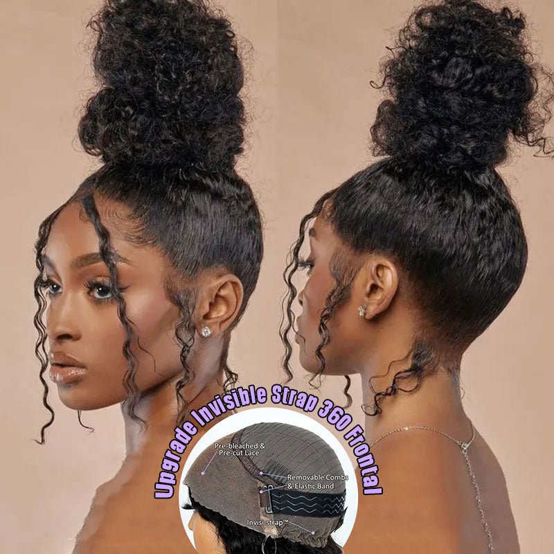 Alibonnie Upgrade Kinky Curly Invisible Strap Cozy Fit 360 Transparent Lace Frontal Wig With Bleached Knots&Pre Plucked - Alibonnie