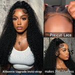 Alibonnie Upgrade Kinky Curly Invisible Strap Cozy Fit 360 Transparent Lace Frontal Wig With Bleached Knots&Pre Plucked - Alibonnie