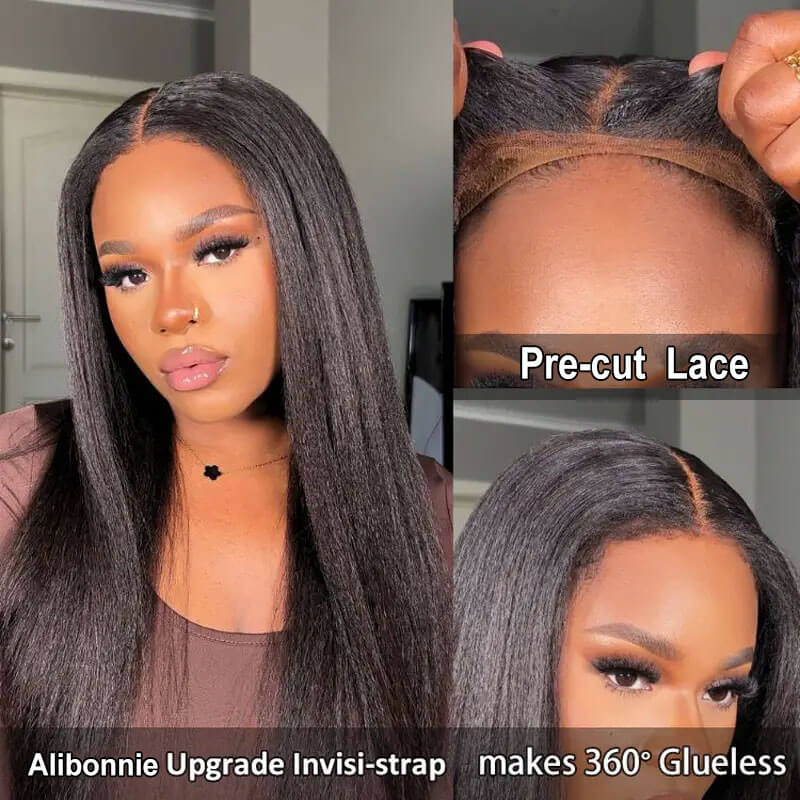 Alibonnie Upgrade Kinky Straight Invisible Strap Cozy Fit 360 Transparent Lace Frontal Wig Bleached Knots Human Hair Wigs - Alibonnie