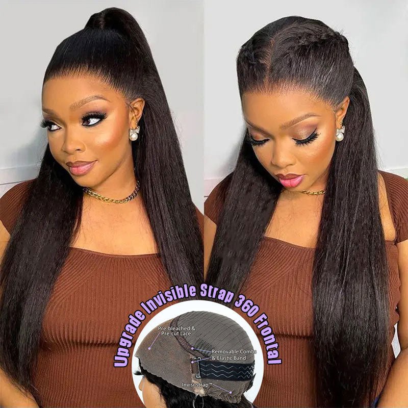 Alibonnie Upgrade Yaki Straight Invisible Strap Cozy Fit 360 Transparent Lace Frontal Wig With Bleached Knots&Pre Plucked - Alibonnie