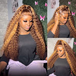 Alibonnie Upgraded 4/27 Highlight Invisible Strap Cozy Fit 360 Lace Deep Wave Wigs With Bleached Knots 200% Density - Alibonnie