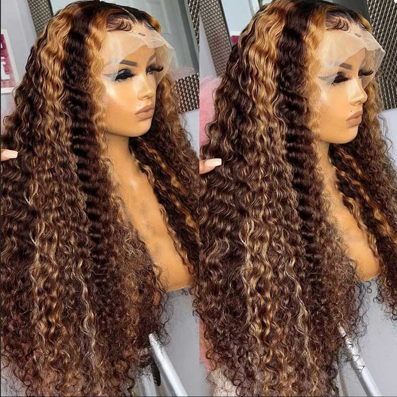 Alibonnie Upgraded 4/27 Highlight Invisible Strap Cozy Fit 360 Lace Deep Wave Wigs With Bleached Knots 200% Density - Alibonnie