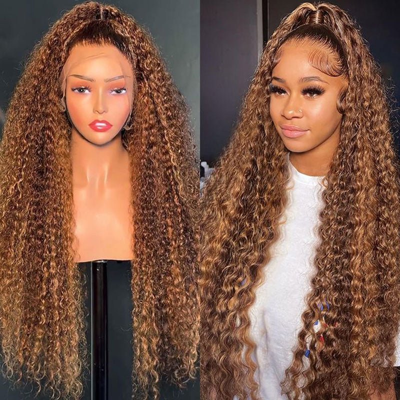Alibonnie Upgraded 4/27 Highlight Invisible Strap Cozy Fit 360 Lace Deep Wave Wigs With Bleached Knots 200% Density - Alibonnie