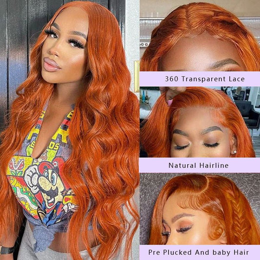 Alibonnie Upgraded Ginger Color Wigs Invisible Adjustable Strap Cozy Fit 360 Lace Body Wave Wig With Bleached Knots - Alibonnie