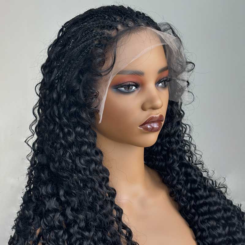 Alibonnie Water Wave Curly Boho Braid Wigs Pre Plucked 13x6 Transparent Lace Frontal Braid Wig 250% Density - Alibonnie