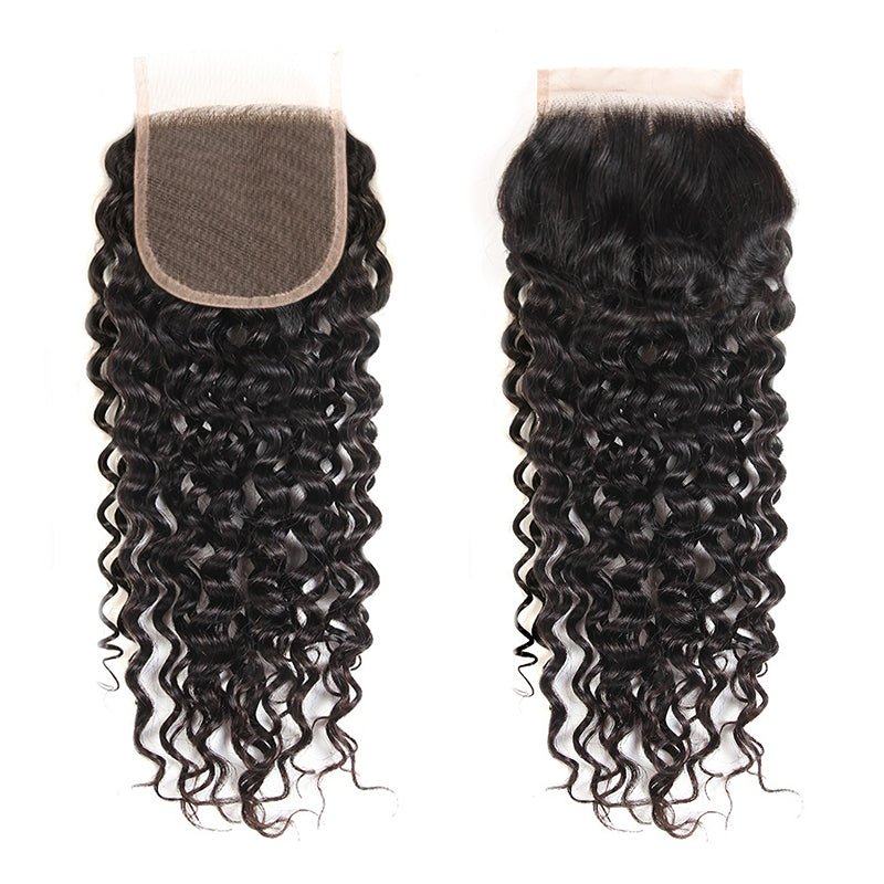 Alibonnie Water Wave Hair 3 Bundles With Transparent Lace Closure 4x4 Inch - Alibonnie