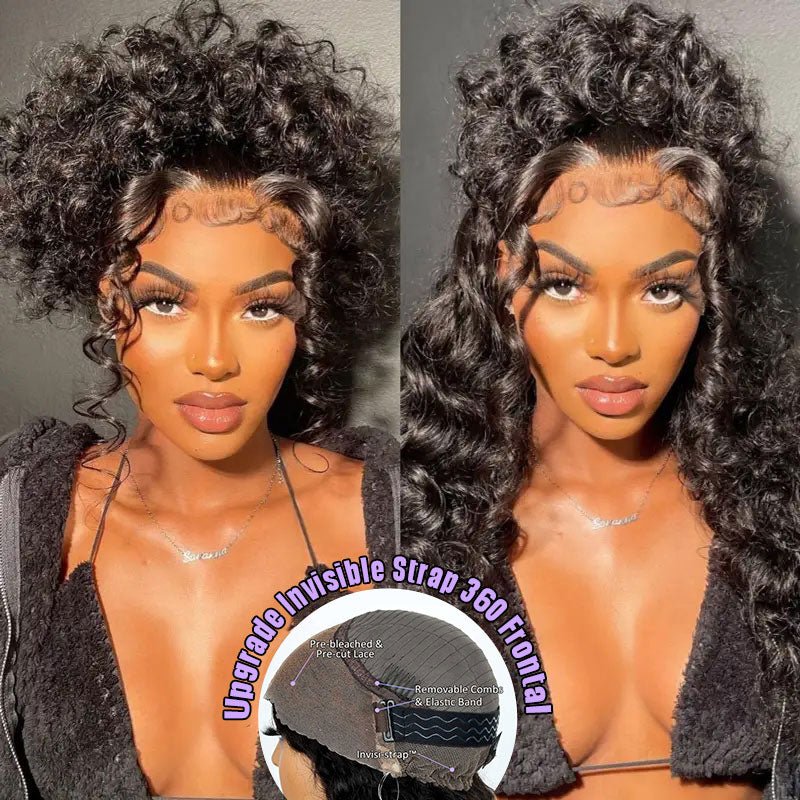 Alibonnie Water Wave Invisible Strap Cozy Fit 360 Transparent Lace Wig Bleached Knots Human Hair Wigs - Alibonnie