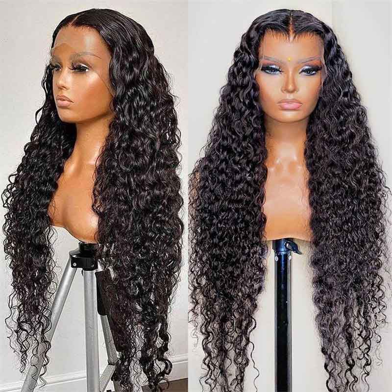 Alibonnie Water Wave Lace Front Wigs With Hollow Out Breathable Cap 13X4 Transparent Lace Glueless Wigs - Alibonnie