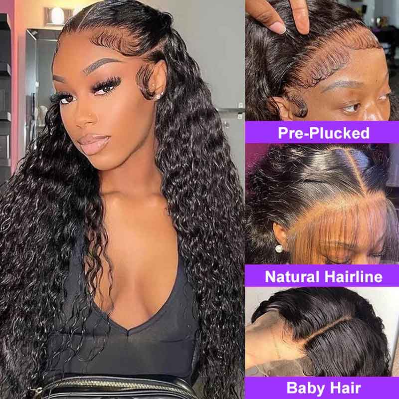 Alibonnie Water Wave Lace Front Wigs With Hollow Out Breathable Cap 13X4 Transparent Lace Glueless Wigs - Alibonnie