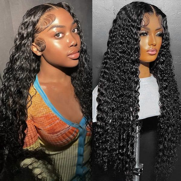 Alibonnie Water Wave Lace Front Wigs With Hollow Out Breathable Cap 13X4 Transparent Lace Glueless Wigs - Alibonnie